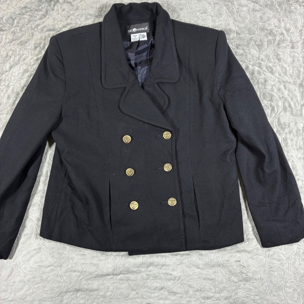 Vintage 90s Double Breasted Military Style Blazer Womens Size M Wool Academia‎